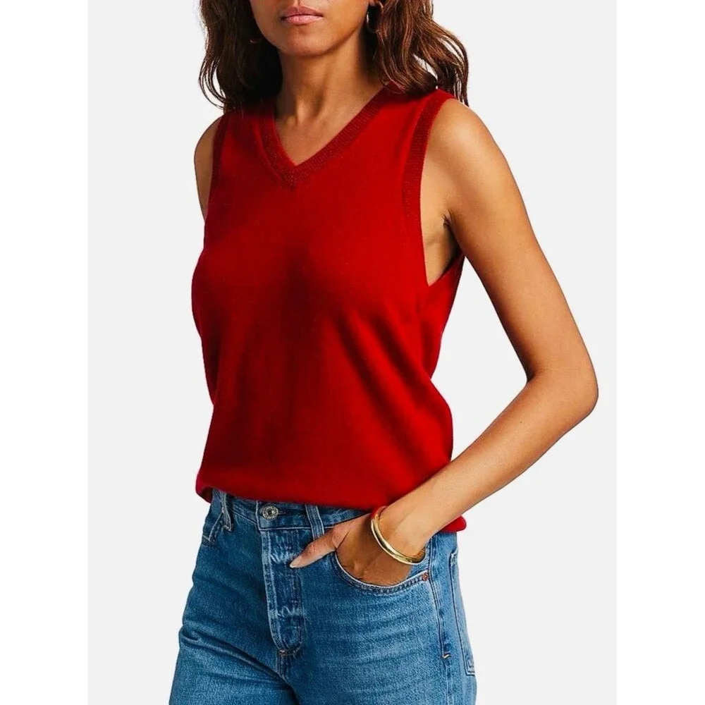 Reformation Reese Red Cashmere Blend V Neck Tank XS EUC